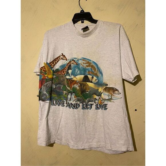 Animal Tee X Vintage Live and Let Live Wildlife Animals Earth shirt Habitat XCIl - Picture 3 of 15
